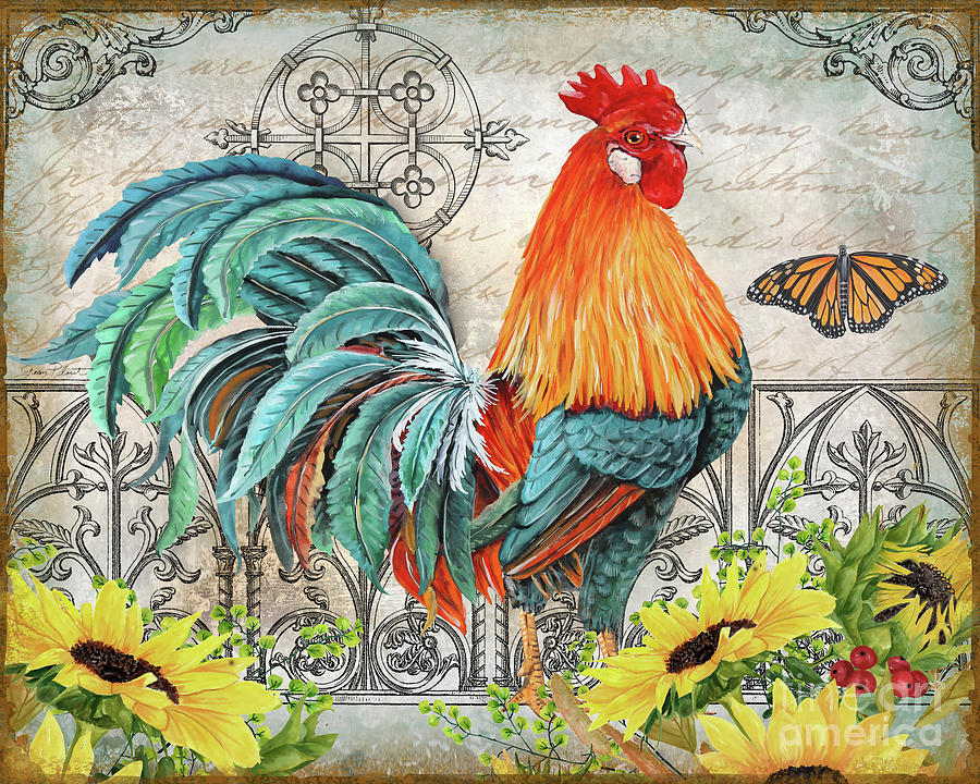 Ironwork Rooster B Painting by Jean Plout