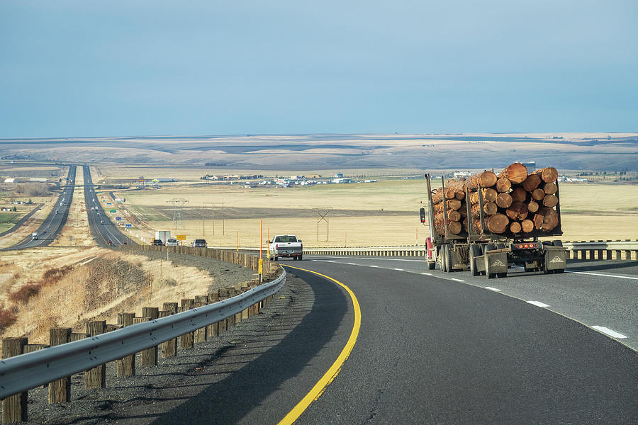 Irony is a Log Truck and a Treeless Plain Photograph by Mary Lee Dereske