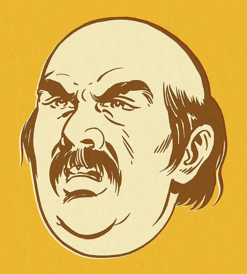 Vintage Drawing - Irritated Bald Mustache Man by CSA Images