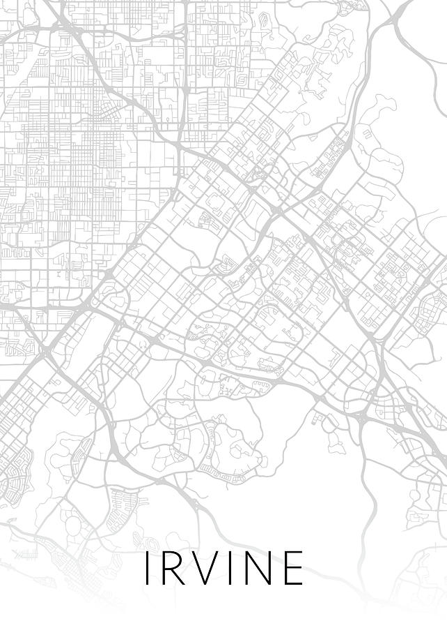 Irvine California City Street Map Minimalist Black And White Series