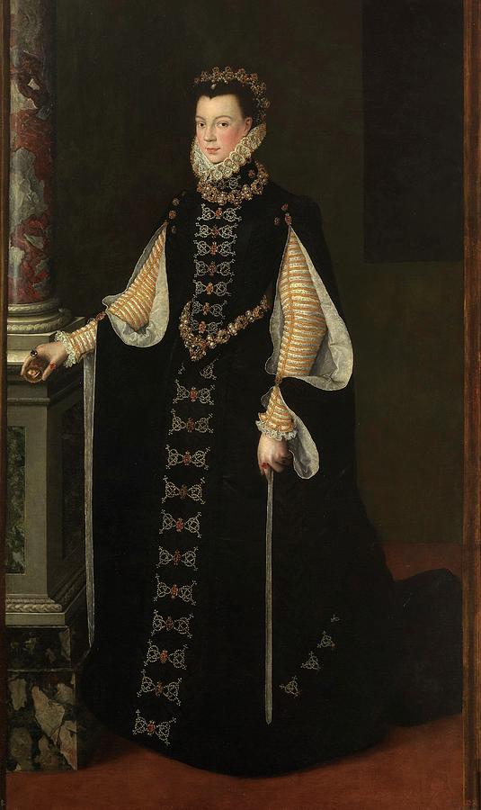 Isabel de Valois, third wife of Felipe II, 1561-1565, Ital... Painting by Sofonisba Anguissola -c 1532-1625-