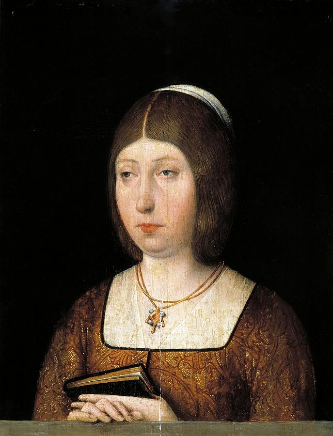 Isabella I of Castile, the Catholic, Late 15th century, Flemish School, Oil on pane... Painting by Anonymous