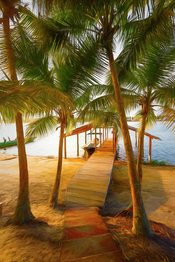 Island Dock Under the Palms Painting Photograph by Debra and Dave Vanderlaan