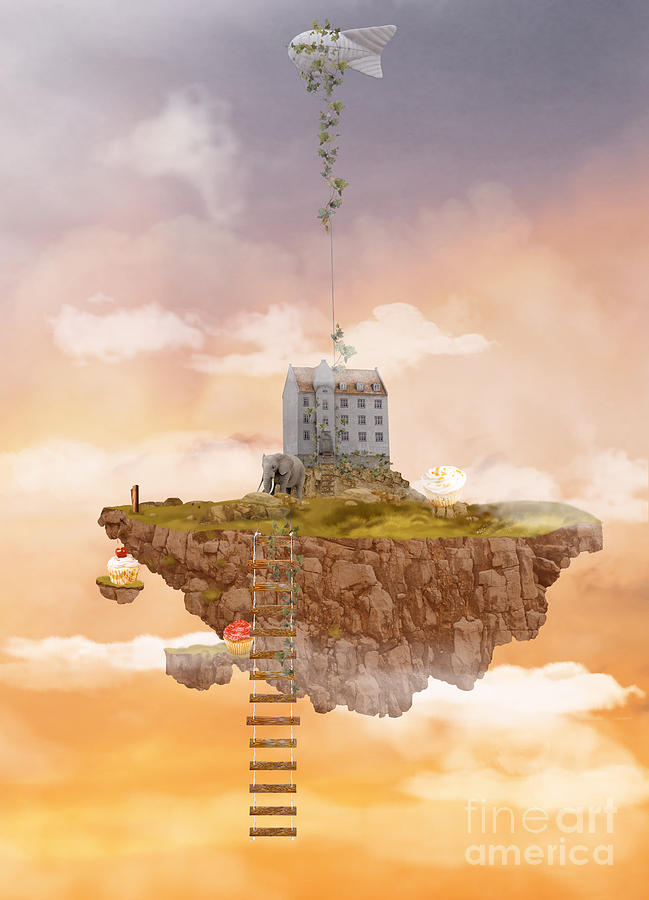 Magic Digital Art - Island In The Sky Illusion by Ganna Demchenko