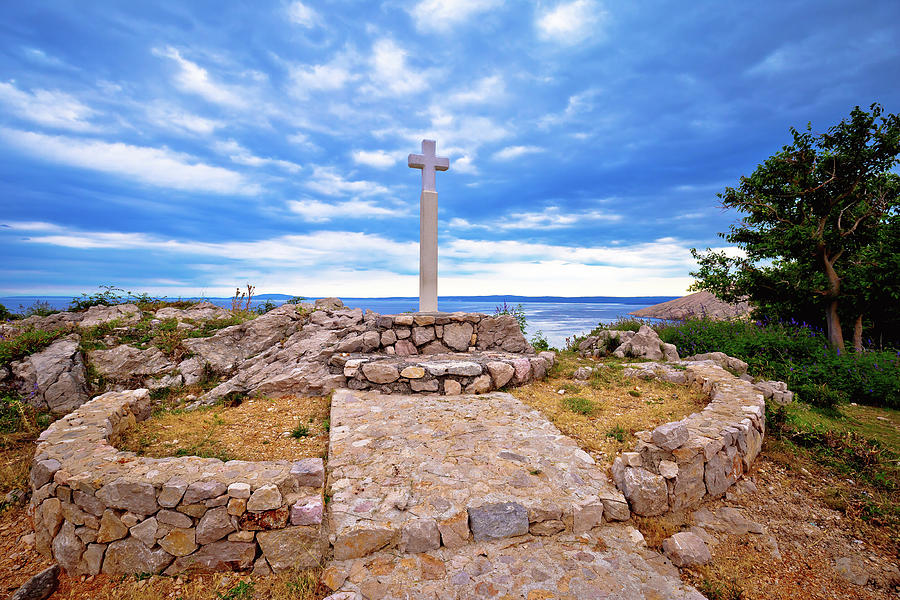 Island of Krk cross by the sea in Stara Baska village Photograph by Brch Photography