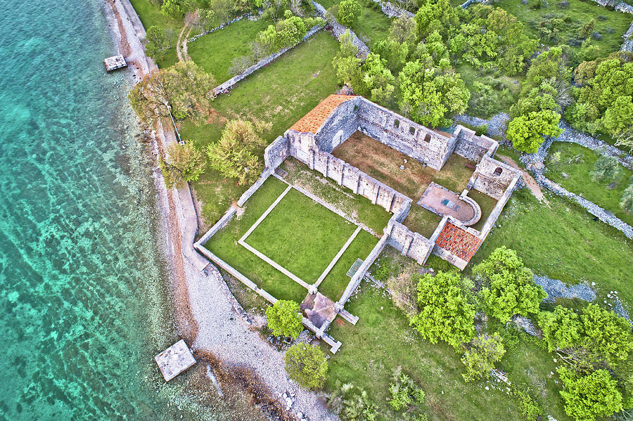 Island of Krk Fulfinum Mirine basilica ruins near Omisalj aerial viev Photograph by Brch Photography
