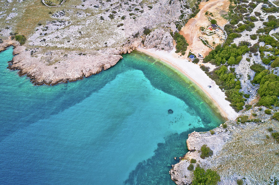 Island of Krk idyllic pebble beach with karst landscape aerial v Photograph by Brch Photography
