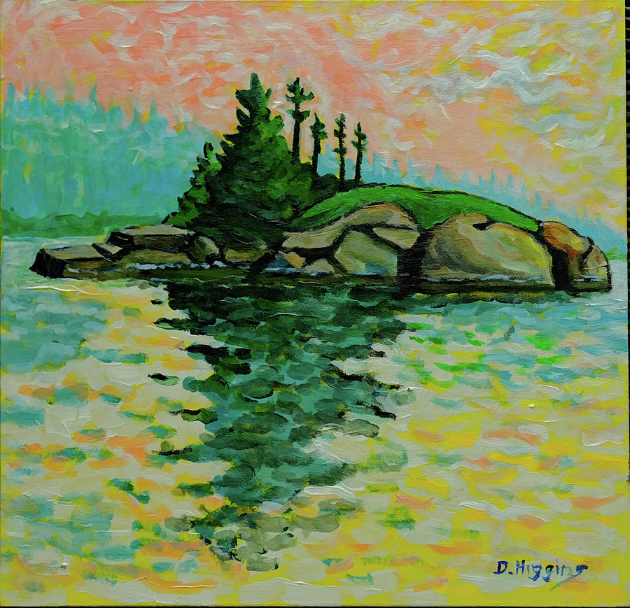 Island, stonington Maine, acrylic painting on wooden panel 12x12 Digital Art by Dave Higgins