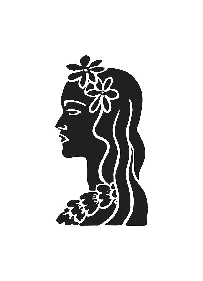 Island Woman with Flowers in Hair and Lei Drawing by CSA Images - Fine ...