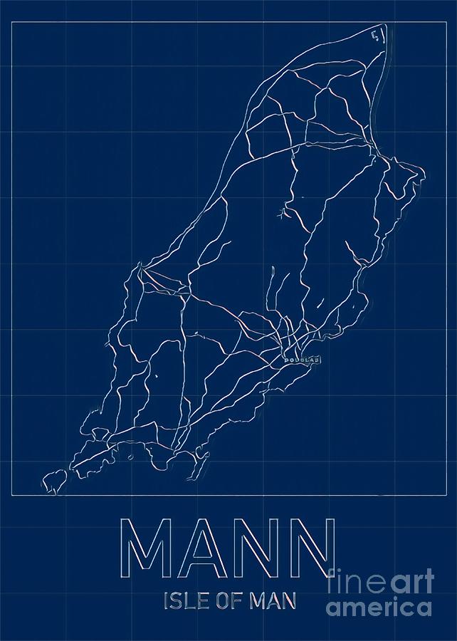 Isle of Man Blueprint Map Digital Art by HELGE Art Gallery