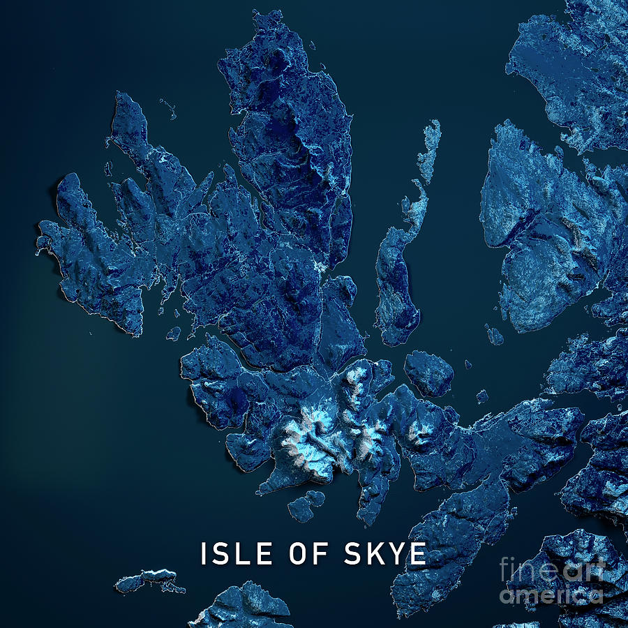 Map Digital Art - Isle Of Skye Scotland 3D Render Blue Top View Sep 2019 by Frank Ramspott