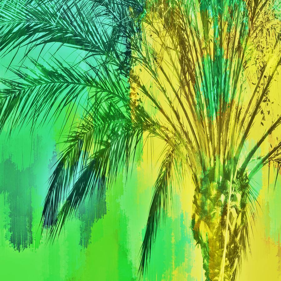 Isolate Palm Tree With Painting Abstract Background In Green Yellow ...