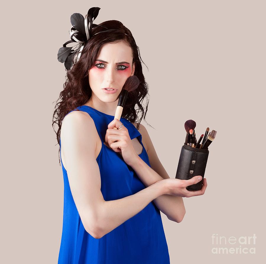 Isolated Makeup Artist Holding Blush Powder Brush Photograph by Jorgo Photography