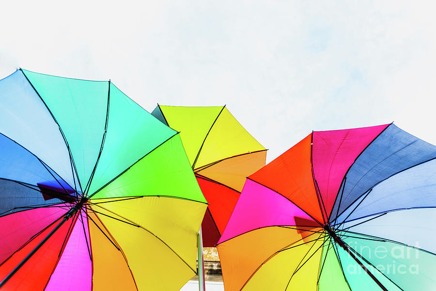 Isolated multicolored open umbrella white background. Photograph by Joaquin Corbalan