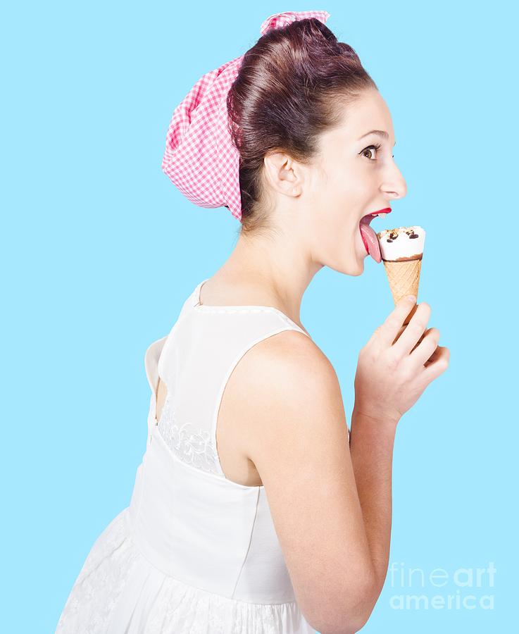 Isolated pinup girl with ice cream in studio  Photograph by Jorgo Photography