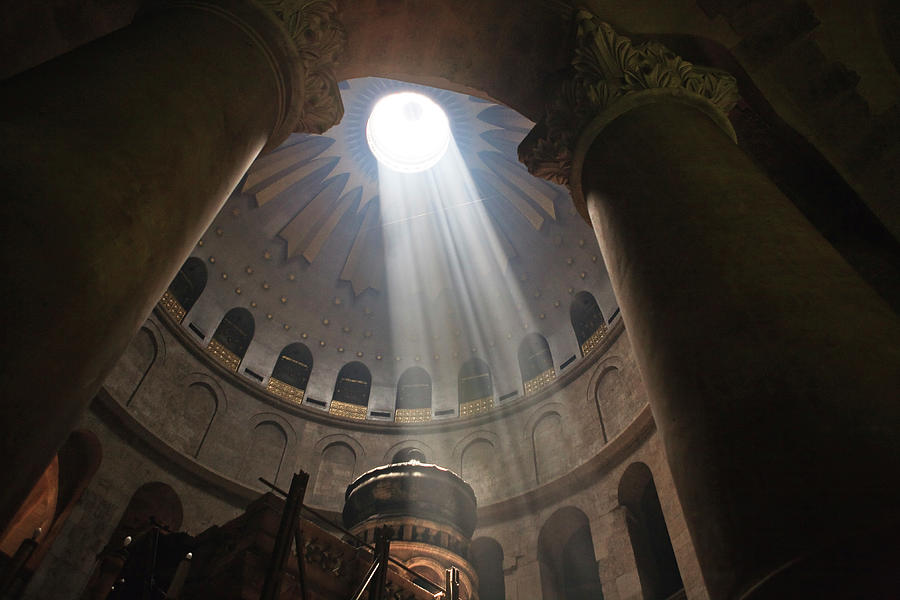 Israel, Jerusalem, Church Of The Holy Sepulchre, Ray Of Light Inside The Church Digital Art by Luigi Vaccarella