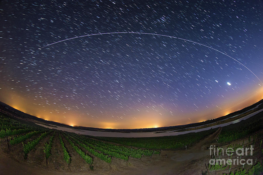 Iss Light Trail Over A Vineyard Photograph by Miguel Claro/science Photo Library