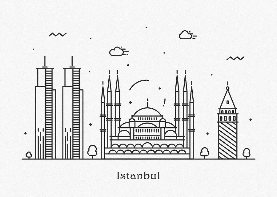 Istanbul Cityscape Travel Poster Drawing by Inspirowl Design