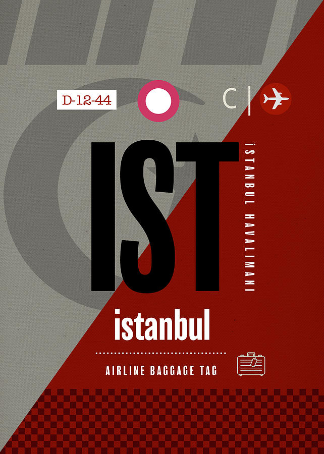 Turkey Mixed Media - Istanbul IST Airport Code Luggage Baggage Claim Tag Travel Series Turkey by Design Turnpike