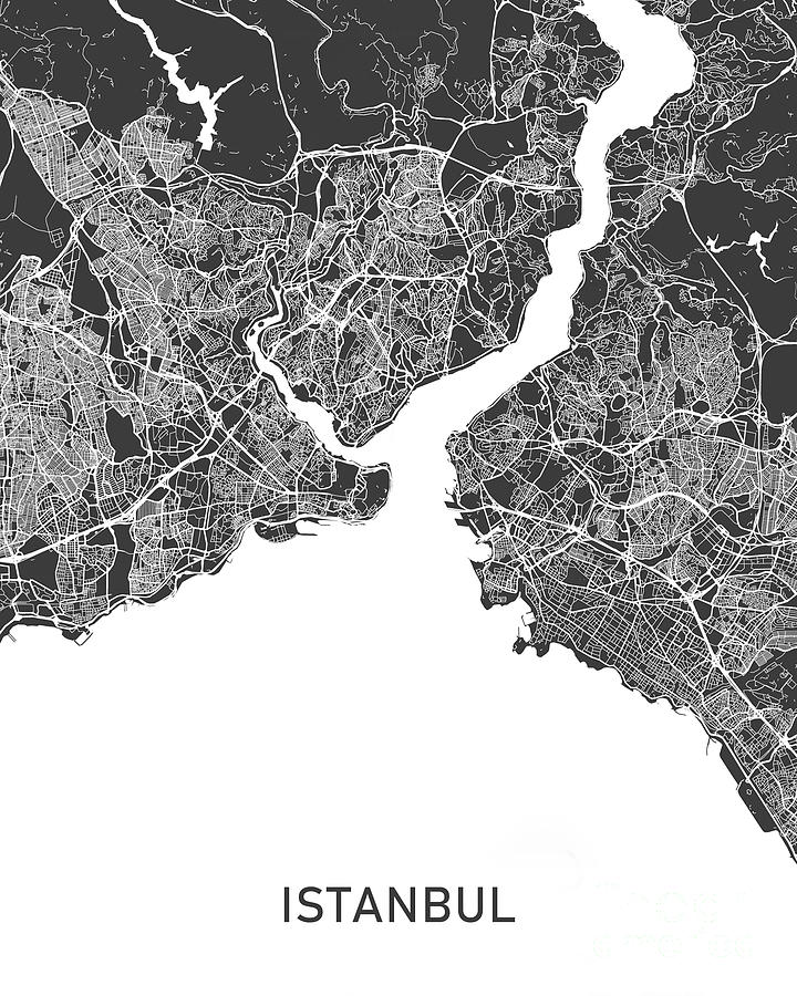 Istanbul map black and white Photograph by Delphimages Map Creations