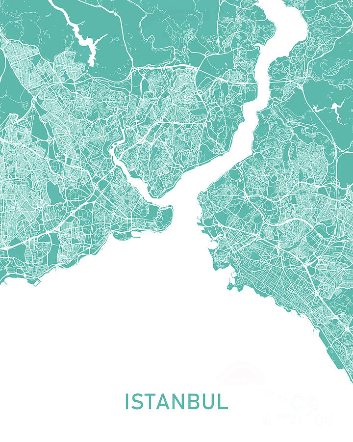 Istanbul map teal Digital Art by Delphimages Map Creations