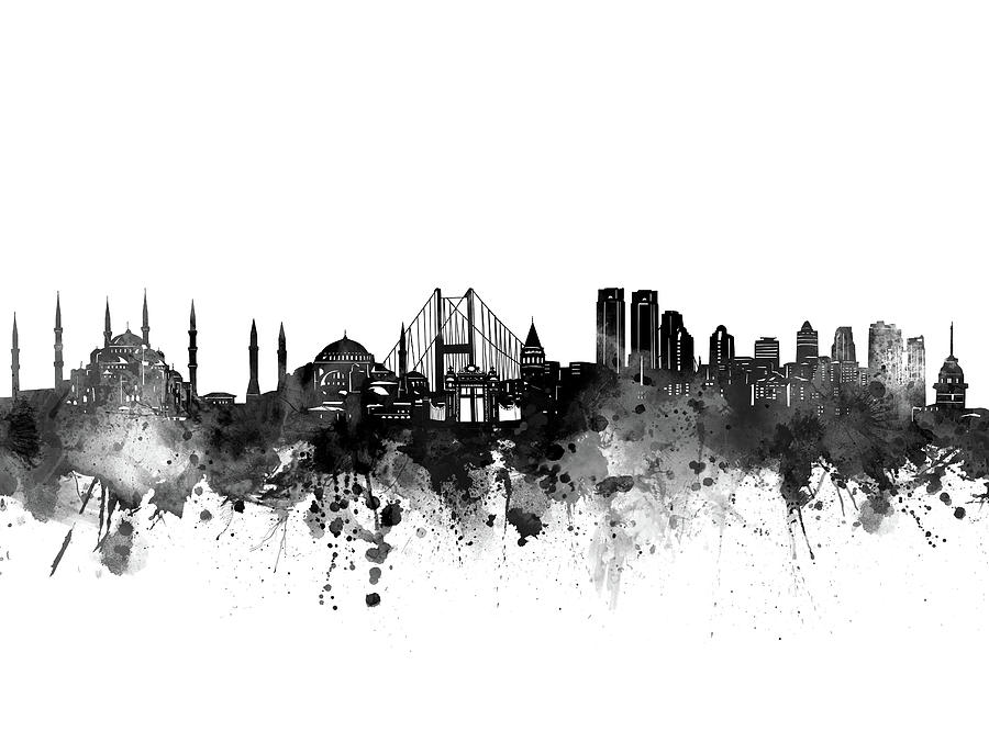 Istanbul Skyline Bw Digital Art