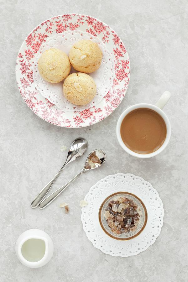 Italian Almond Amaretti Cookies And Coffee Photograph by Jane Saunders