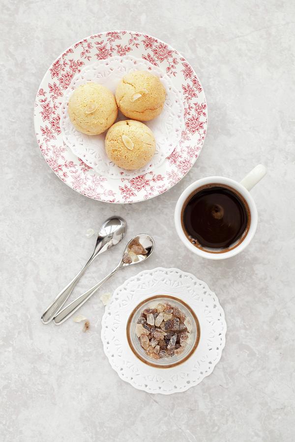 Italian Amaretti Cookies With Black Coffee Photograph by Jane Saunders