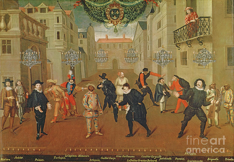 Italian And French Comedians Playing In Farces, 1670 Painting by Verio