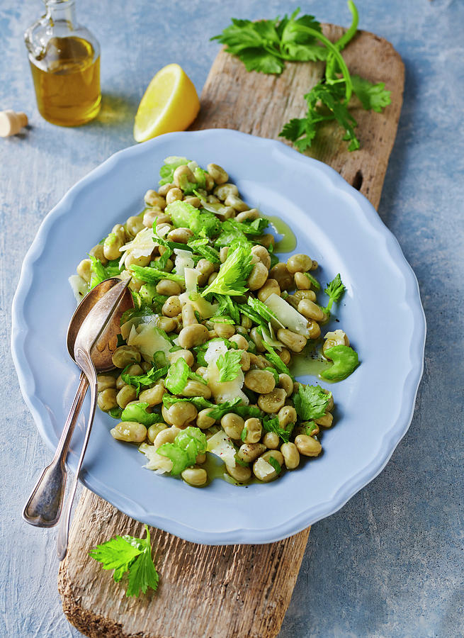 Italian Broad Bean Salad With Celery And Parmesan Cheese Photograph by Stefan Schulte-ladbeck