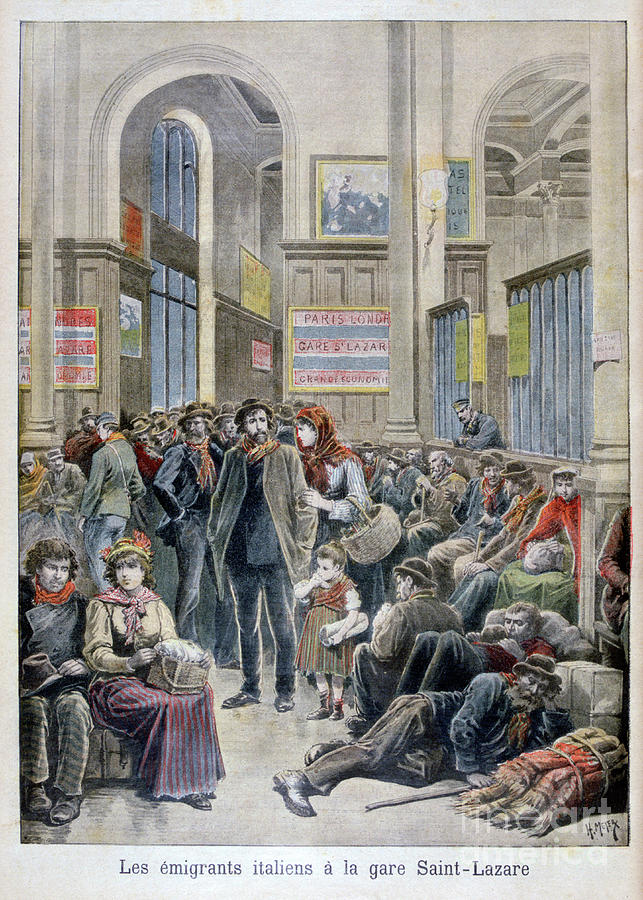 Italian Emigrants At The Gare Drawing by Print Collector
