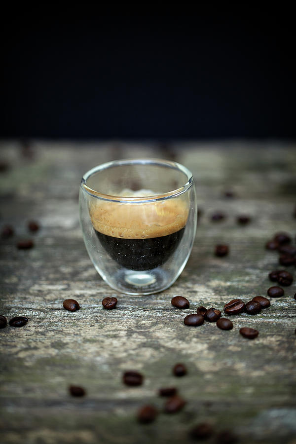 Premium Photo  Double shot espresso coffee in the glasses on vintage wood  table