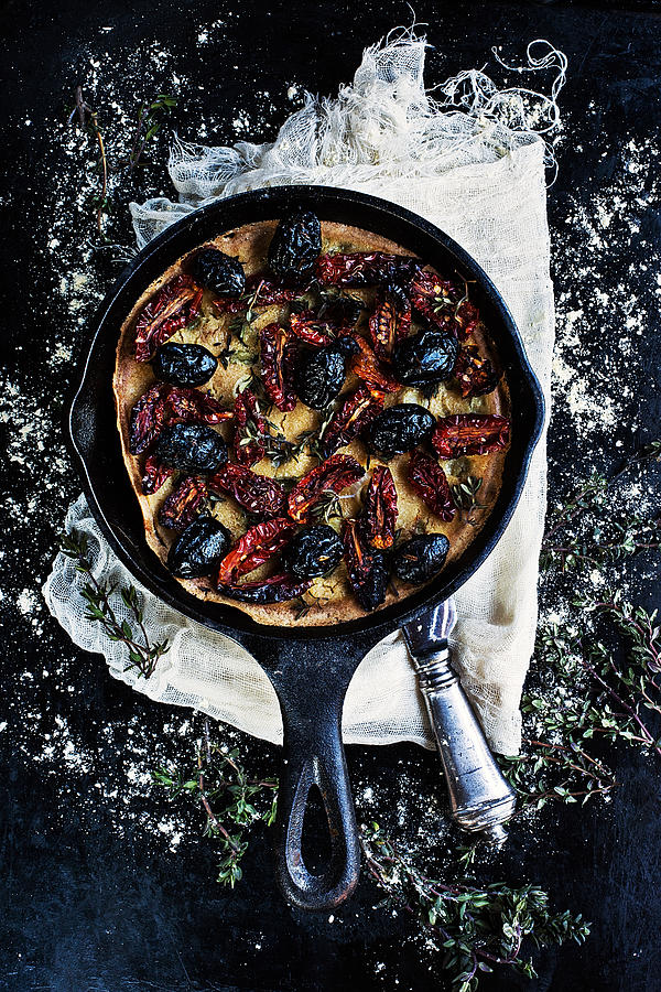 Italian Farinata With Olives & Photograph by One Girl In The Kitchen
