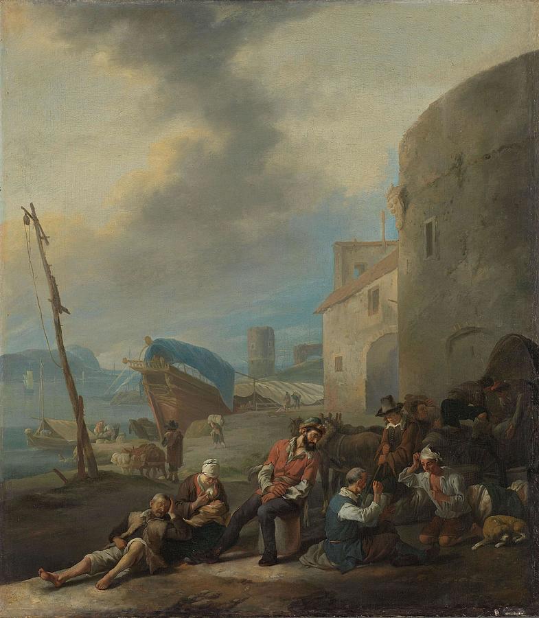Italian Harbor. Painting by Johannes Lingelbach