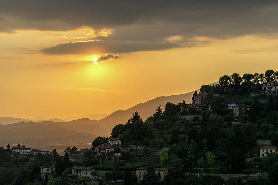 Italian Hilltop Villas - On the Verge of Sunset in San Vigilio Bergamo Lombardy Italy Photograph by Georgia Mizuleva