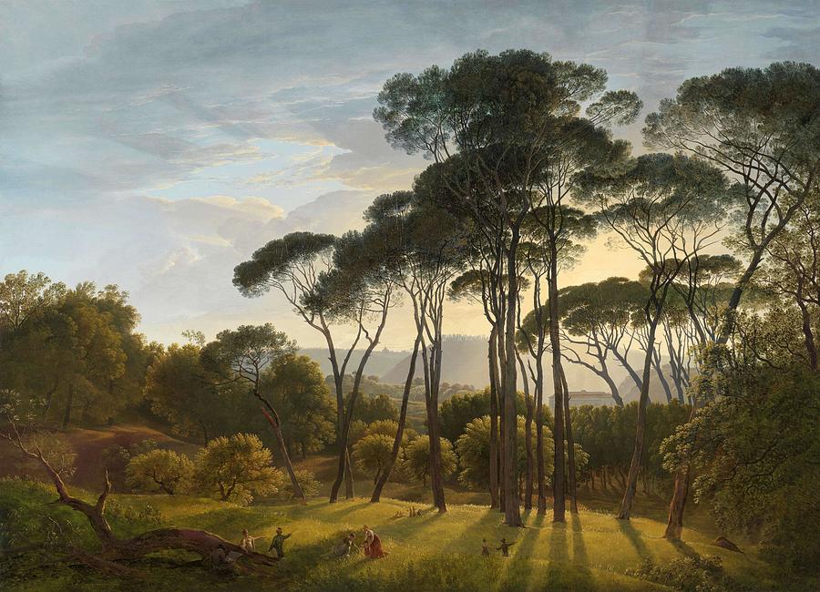 Italian Landscape with Umbrella Pines. Painting by Hendrik Voogd -1768-1839-