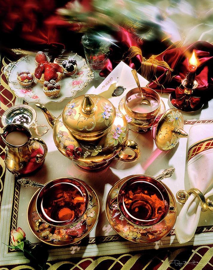 Strawberry Photograph - Italian Murano Glass Tea Set On Tabletop by Dan Barba