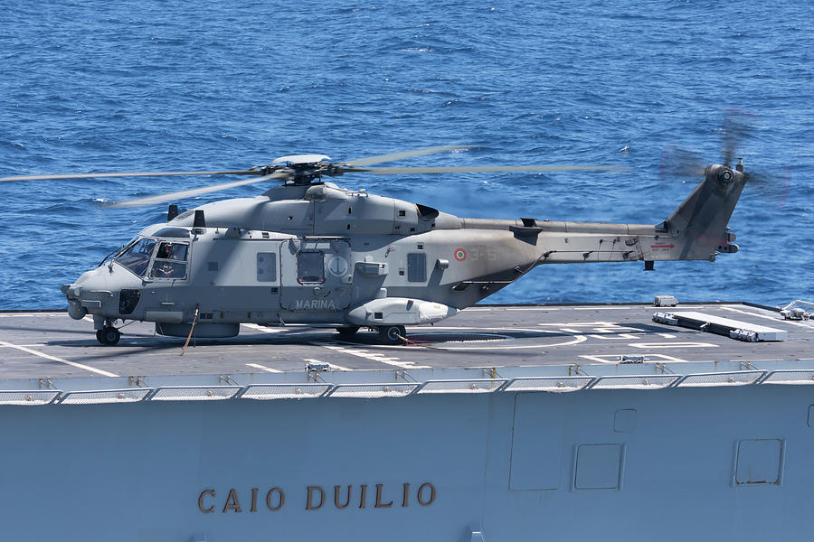 Italian Navy Sh90a On The Flight Deck by Simone Marcato