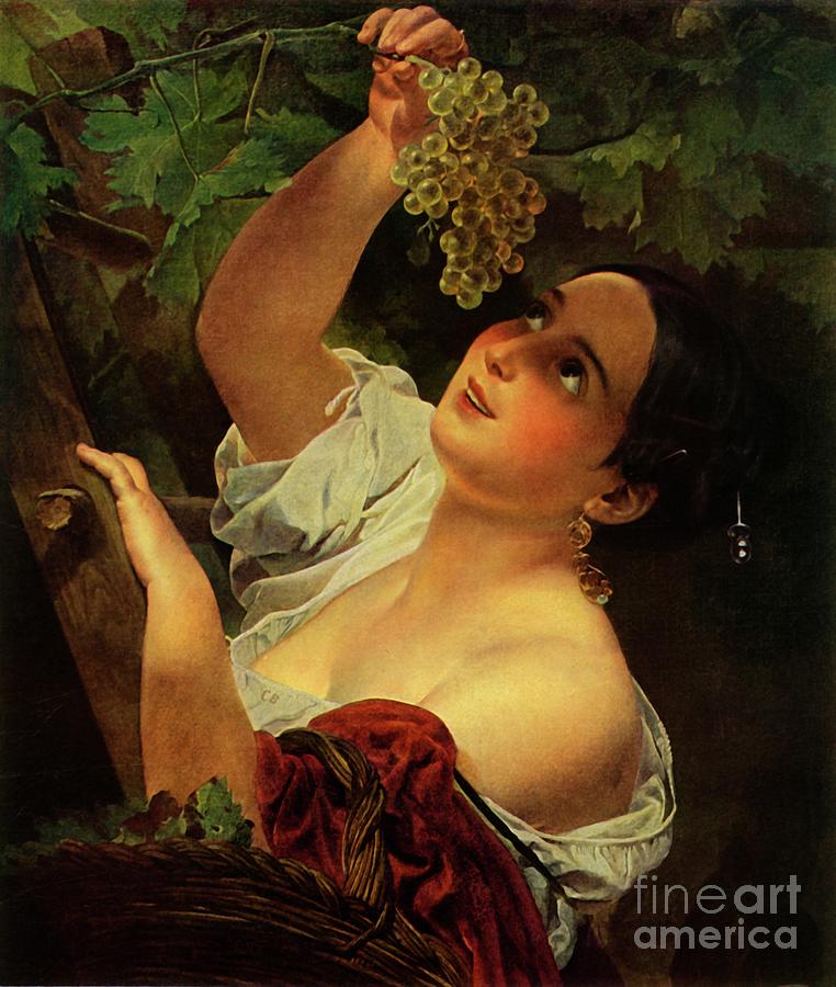 Italian Noon Italian Girl Picking Grapes Drawing by Print Collector