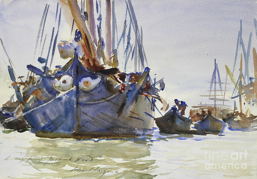 Italian Sailing Vessels At Anchor Watercolor By John Singer Sargent Painting by John Singer Sargent