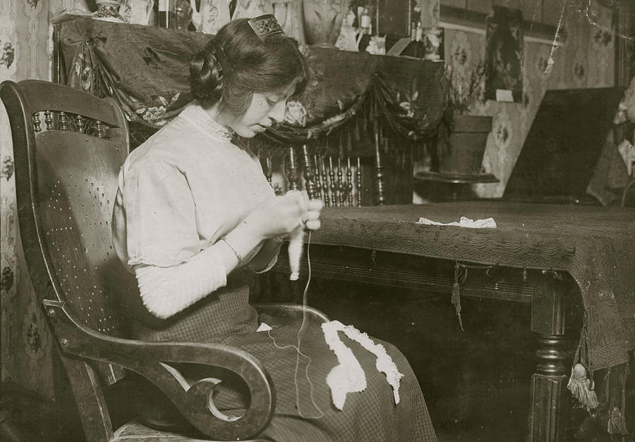 Italian woman manufactures lace from their tenement apartment Painting by 