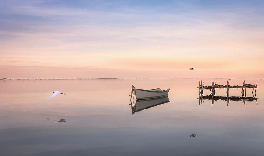 Italy, Apulia, Adriatic Coast, Foggia District, Gargano, Lesina Lake, Lesina Lake At Sunset Digital Art by Francesco Russo