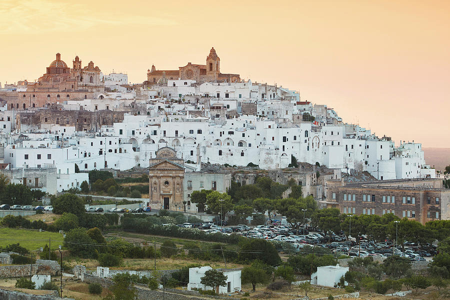 Italy, Apulia, Brindisi District, Itria Valley, Ostuni, View Across The Hilltop Fortress City Of Ostuni Digital Art by Richard Taylor
