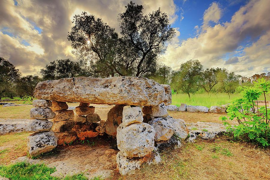 Italy, Apulia, Lecce District, Salento, Minervino Di Lecce, The Dolmen Li Scusi Is Apulia Most Important Megalithic Site Digital Art by Riccardo Spila