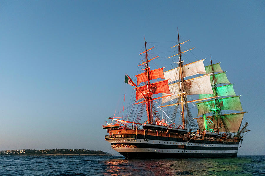 Italy, Campania, Napoli District, Ischia Island, Ischia Porto, Amerigo Vespucci, Sailing Ship Of Italian Navy Digital Art by Giuseppe Greco