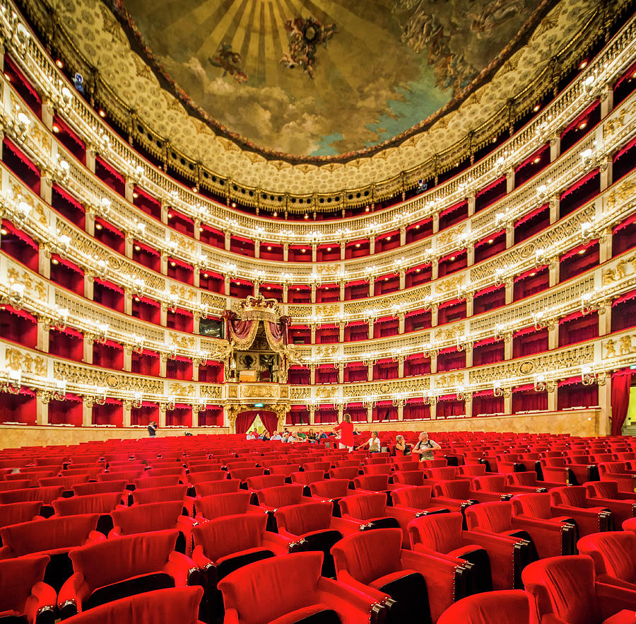 Italy, Campania, Napoli District, Naples, Teatro (theatre, Opera House) San Carlo, The Seats In The Auditorium, On The Background The Palco Reale (royal Box) Digital Art by Massimo Borchi