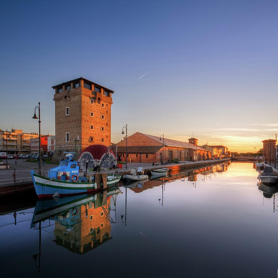 Italy, Emilia-romagna, Ravenna District, Adriatic Coast, Adriatic Riviera, Cervia, The San Michele Tower And The Salt Museum In Front The Port Canal Digital Art by Paolo Giocoso
