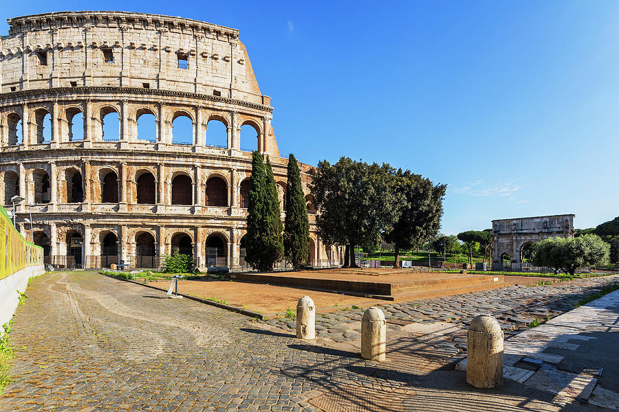 Italy, Latium, Roma District, Rome, Colosseum, Tiber, Tevere, Seven Hills Of Rome, Flavian Amphitheater Digital Art by Luigi Vaccarella