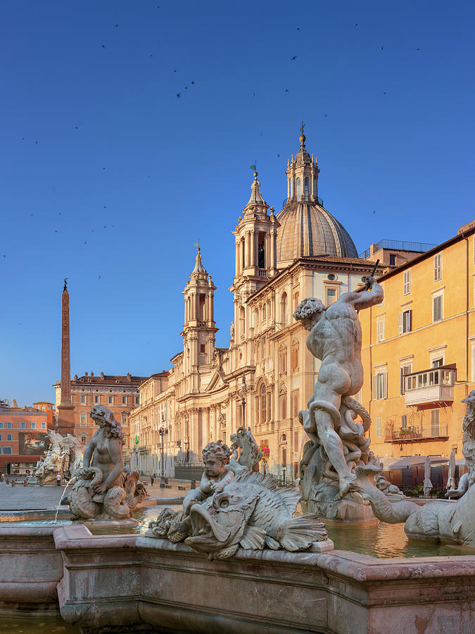 Italy, Latium, Roma District, Rome, Piazza Navona, Fountain Of Neptune, The Fountain Digital Art by Paolo Giocoso