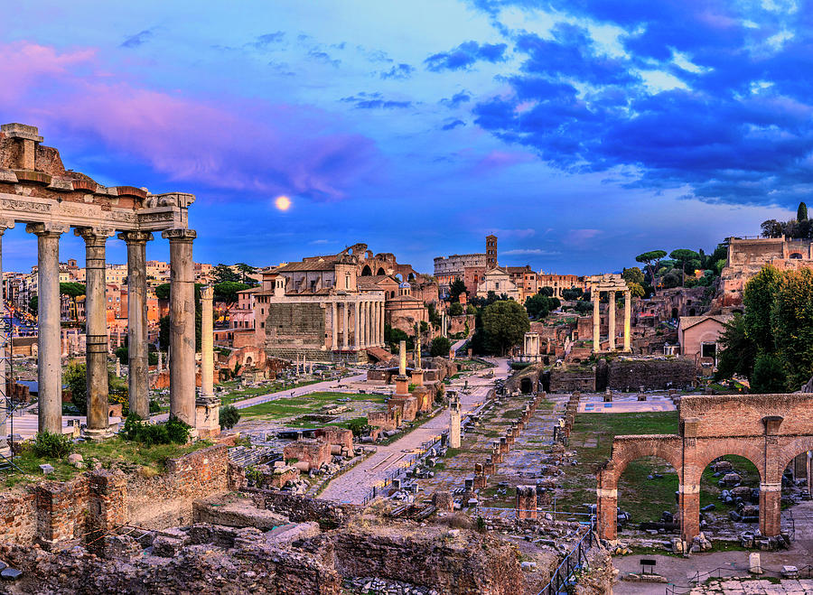Italy, Latium, Roma District, Rome, Roman Forum, Coliseum In The Background Digital Art by Alessandro Saffo
